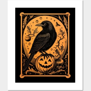 Vintage Retro Halloween Crow Posters and Art